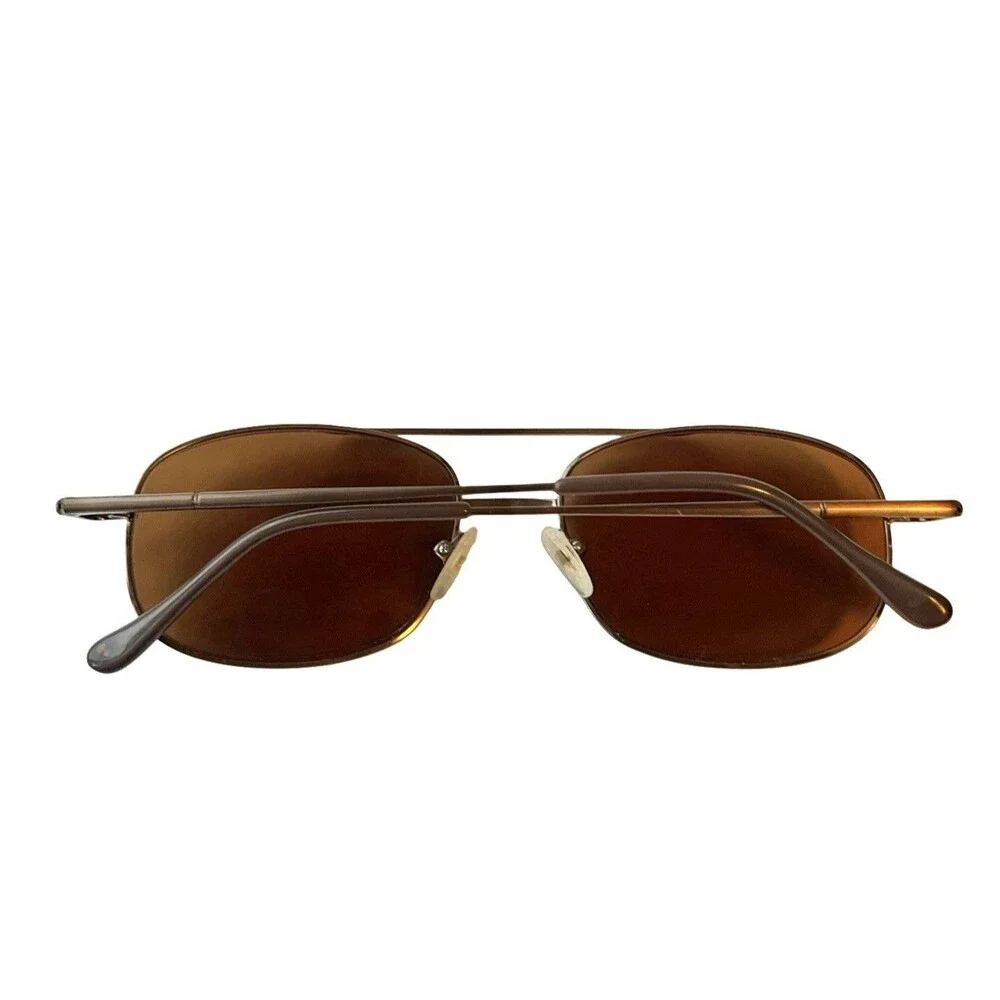 Y2K Brown Sunglasses Double Bridge Rectangle Metal Frame 90s Retro Indie Sleaze
